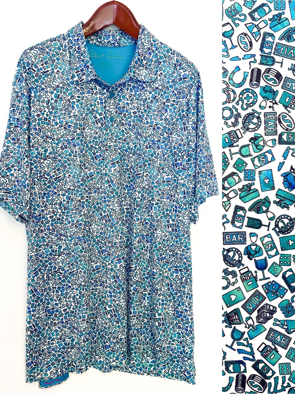 NWOT Robert Graham Short Sleeve Gambler Print Polo 3XL